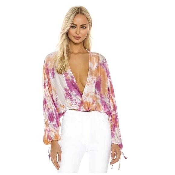 Revolve Tularosa Dolce Deep-V Pastel Tie Dye Pintuck Top Cuff Ties Medium - Picture 13 of 13